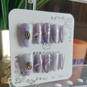 Hand Made Lavender Pearl Press-On Nails - Women Makeup